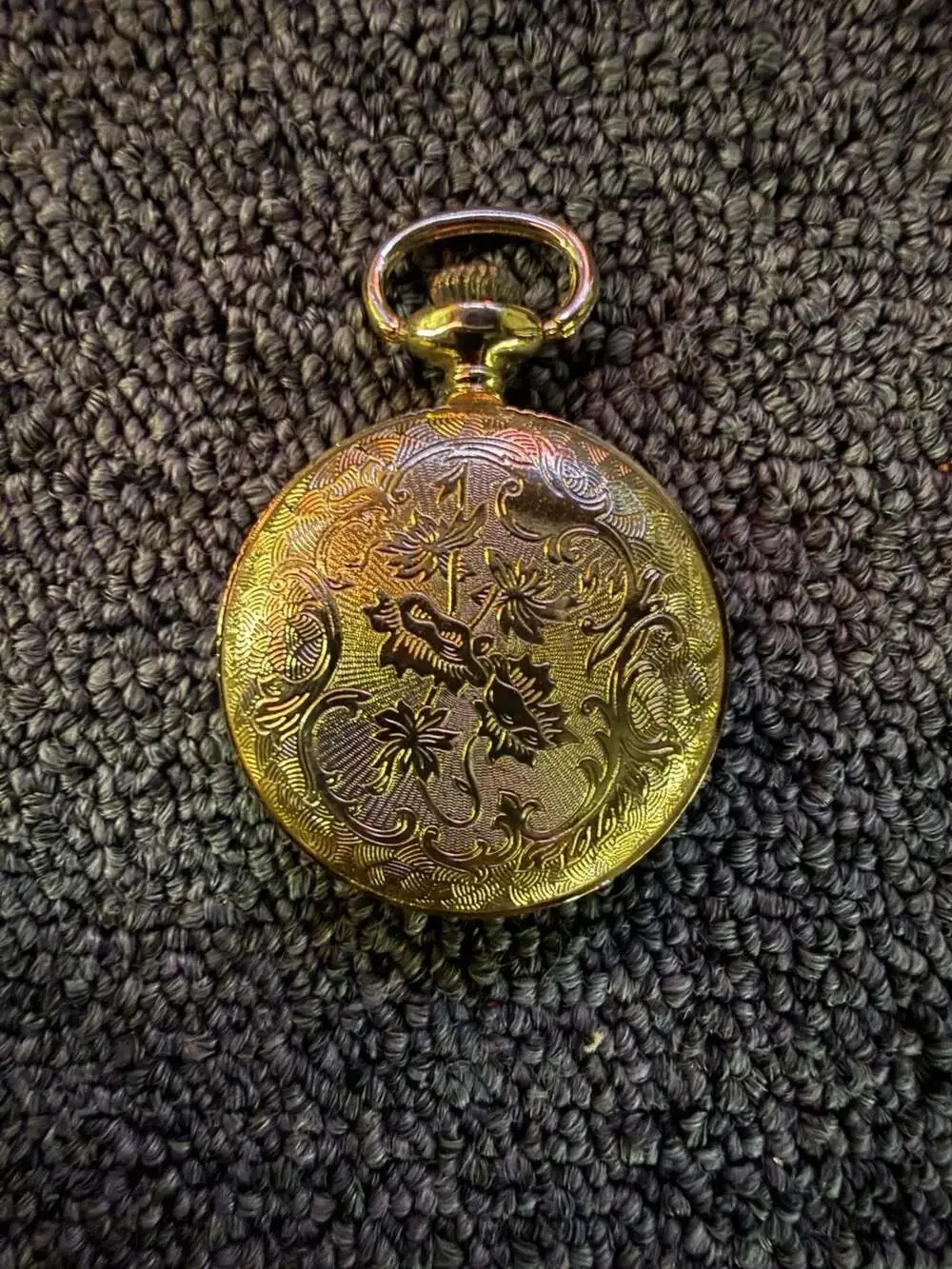 Eurotech Quartz Gold-Tone Engraved Floral Pocket Watch